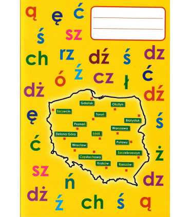 Zeszyt w 3 linie do nauki pisania A5. Polski alfabet na okładce. 32 kartkowy
