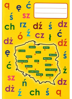 Zeszyt w 3 linie do nauki pisania A5. Polski alfabet na okładce. 32 kartkowy